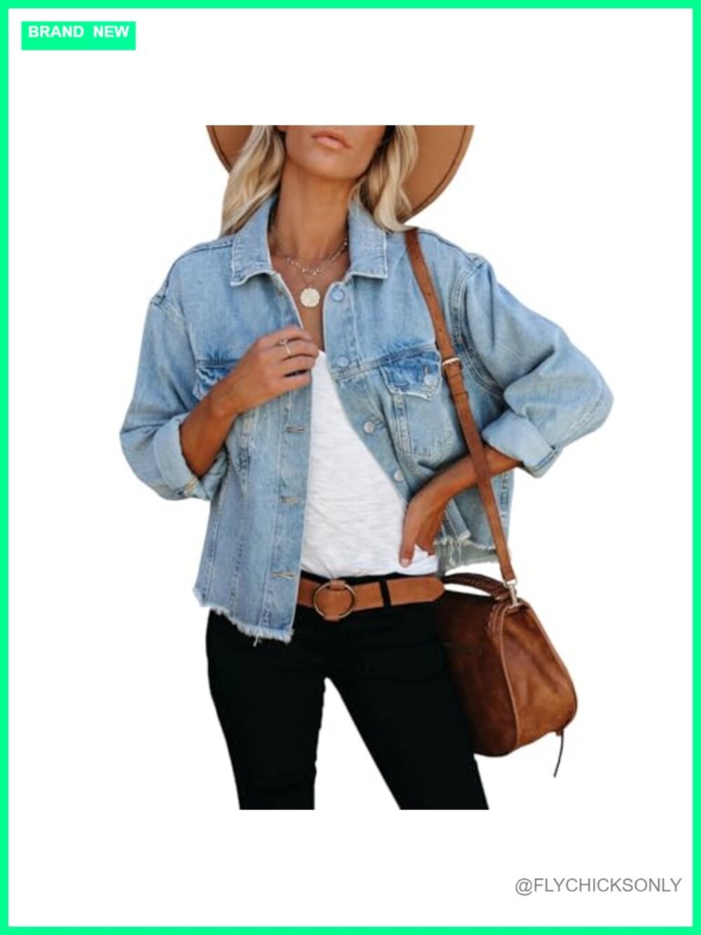 Cropped Denim Jean Jacket Frayed Hem Button Up Cotton Blend
